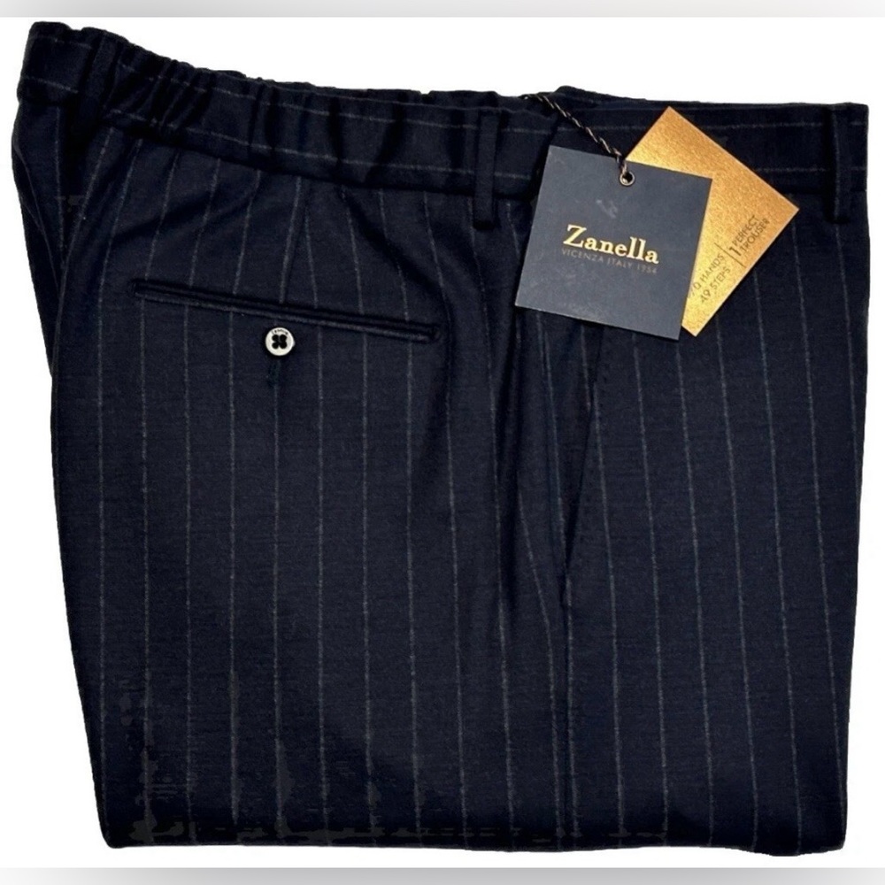 $495 NEW HANDMADE ZANELLA ELASTIC WAIST CASUAL DRESS PANTS 40 MOBSTER PINSTRIPES